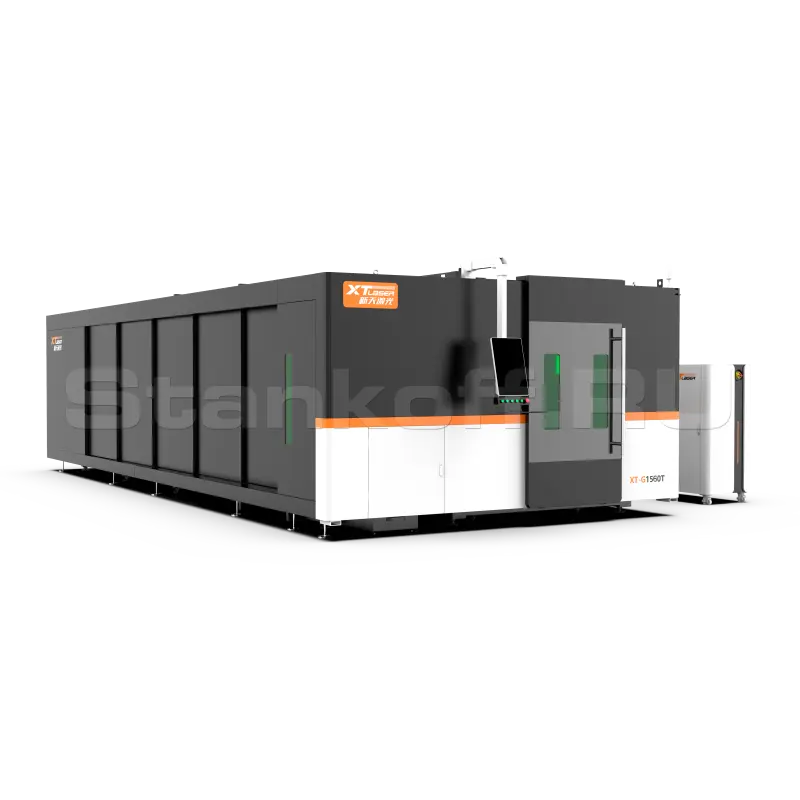 Оптоволоконный лазер в кабине с труборезом и сменным столом XTC-1560GT/6000 Raycus