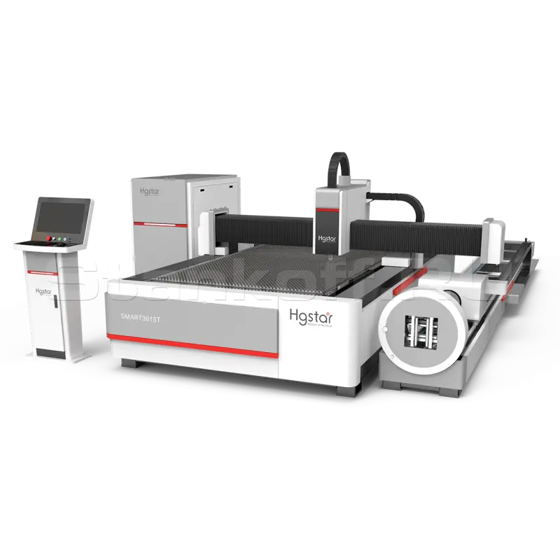 Оптоволоконный лазерный станок для резки листов и труб HGTECH SMART-3015T/3000 Raycus