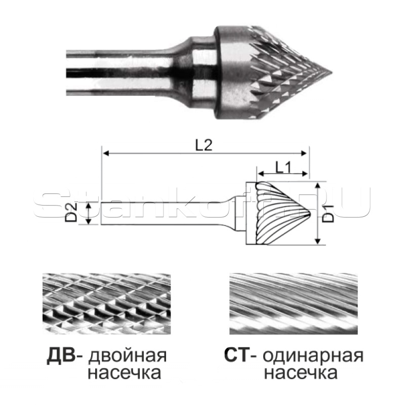 Коническая борфреза с углом 60° SJ1210 ДВ (двойная насечка)