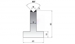 Матрица для гибки средних толщин листового металла T80-16-85/C
