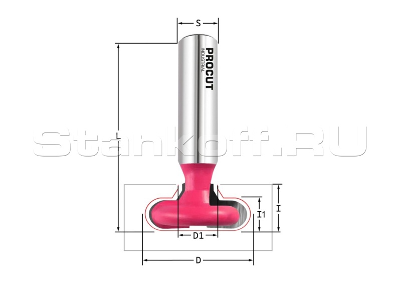 Фреза для Т-образного паза с радиусом R=4.25 D=29х12.4х56 S=12 PROCUT 502222P