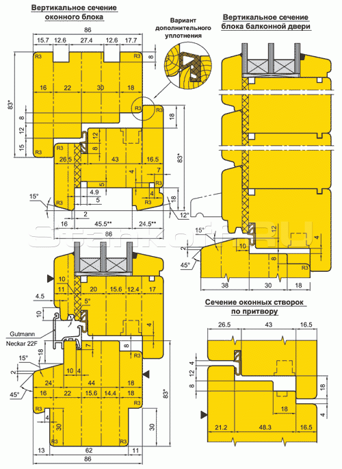 Комплект фрез для профилирования оконных и балконных блоков со стеклопакетом (10.42.00)