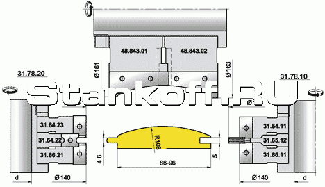 Комплекты фрез для профилирования облицовочной доски блок-хаус  (31.78.00, 48.843.00, 48.1650.00, 11.5945.00, 48.5948.00)