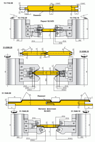 Комплекты фрез для профилирования облицовочных материалов из ламинированного МДФ (15.1742.00, 31.6308, 31.1646.00)