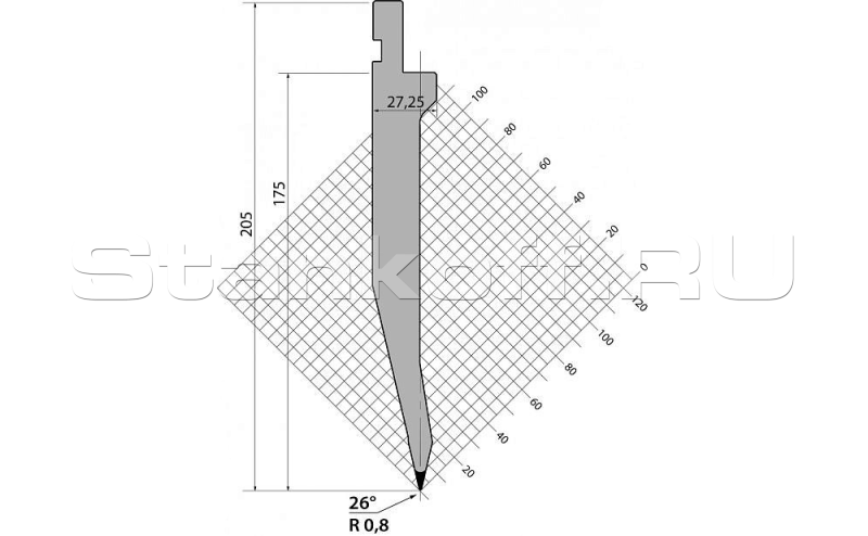 Пуансон прямого типа TOP.205.26.R08.525